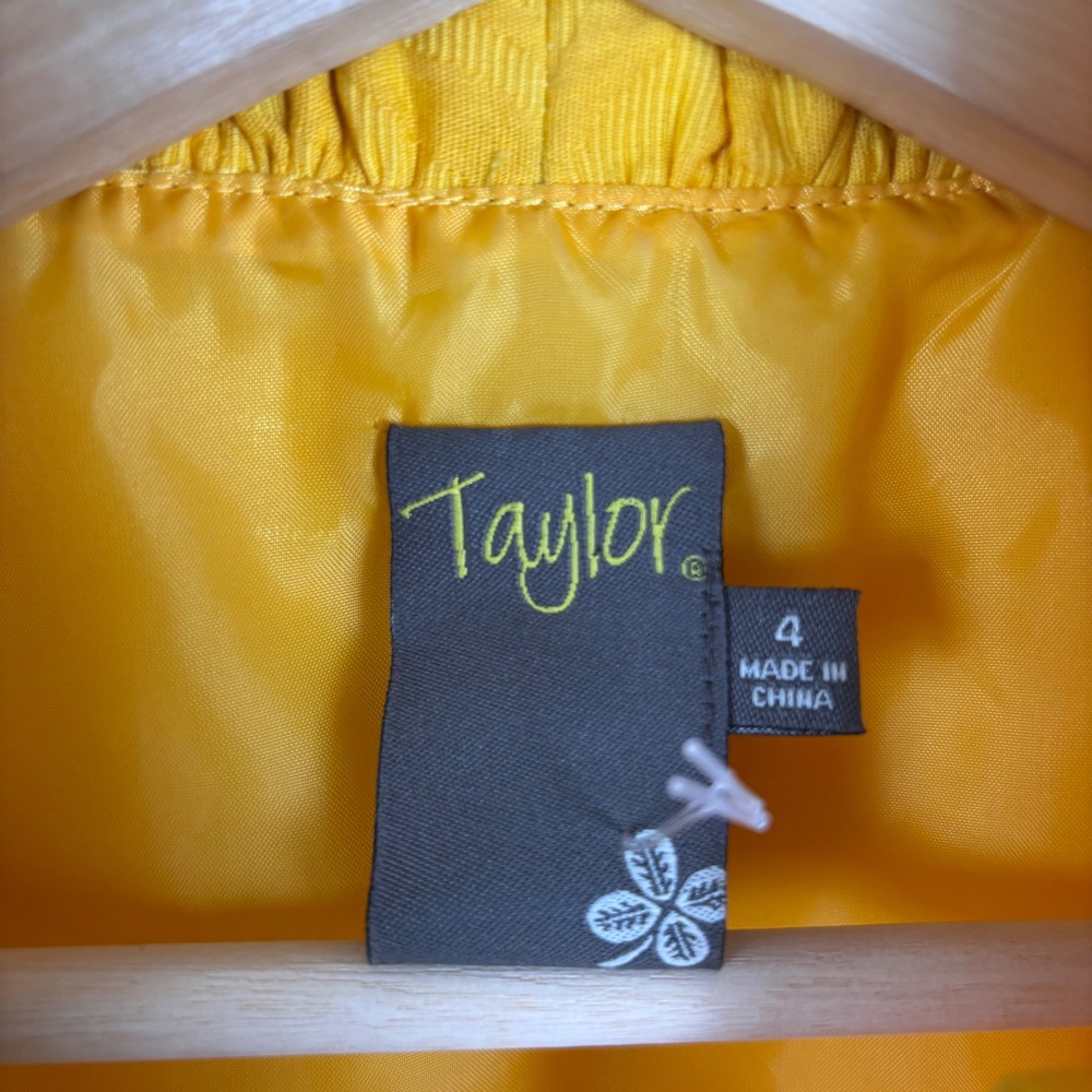 Taylor Sleeveless Ruffle Neck Party Dress Sunflower Yellow Fitted Career Size 4 - Picture 3 of 11